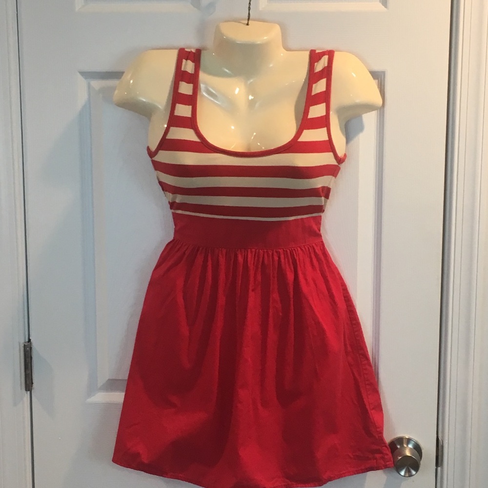Kimchi Blue Red Sun Dress Cotton Blend Stripes